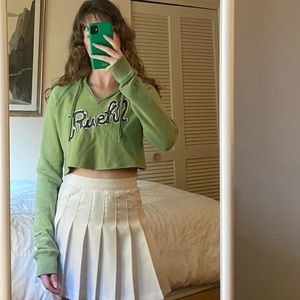 light green cropped Ruehl hoodie